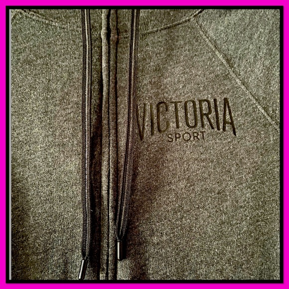 💕EUC💕Victoria’s Secret SPORT Elbow Slit Hoodie DARK GRAY COLOR - Picture 4 of 6